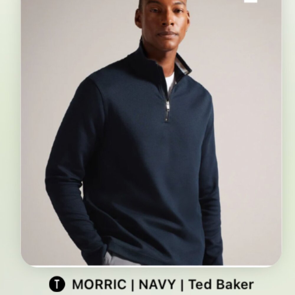 Ted Baker Mens Size 5 / XL Morric Navy Blue Cotton Waffle Pullover Top 1/4 Zip